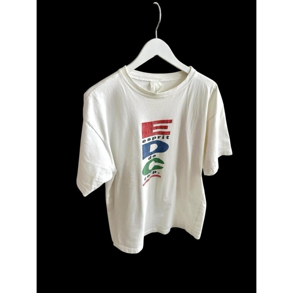 Vtg 90s Esprit EDC T-Shirt White Graphic Short Sleeve Crew Neck Sz M/L